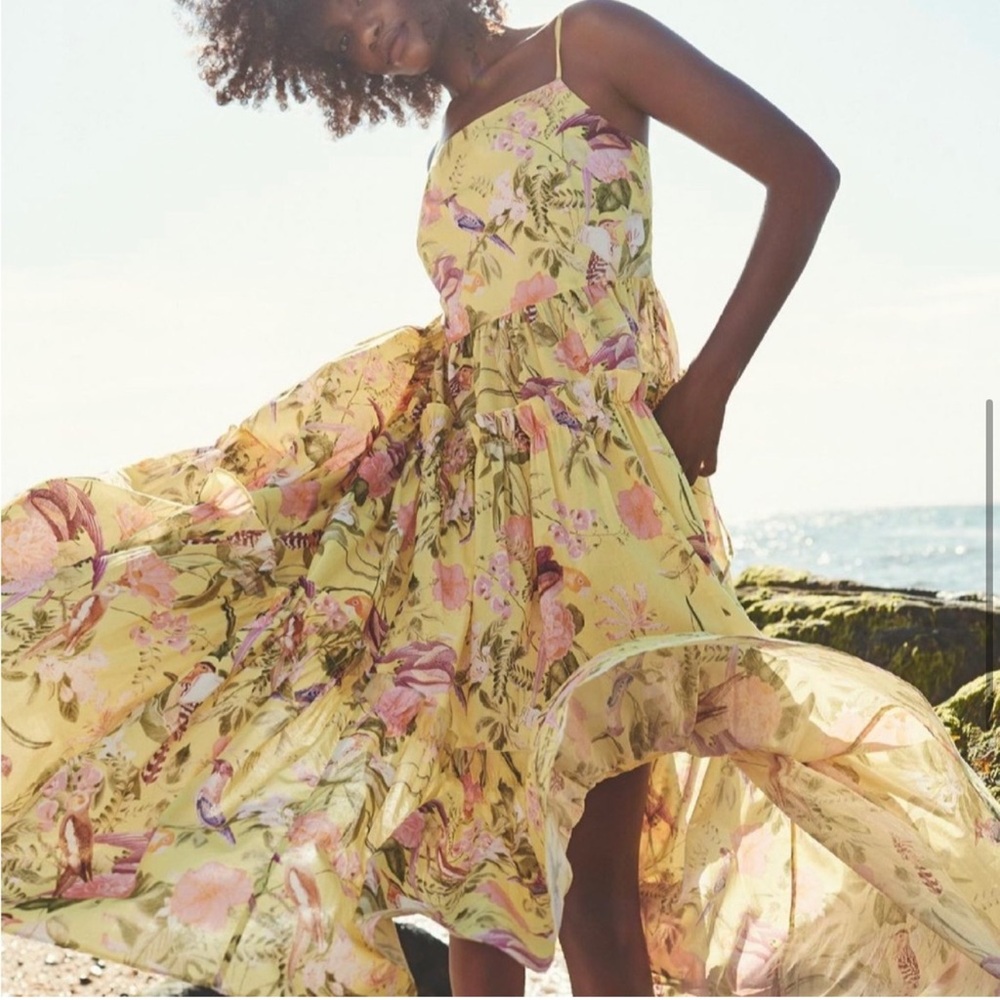 Cara Cara Harbour Island Floral Cotton Voile Sundress Yellow size small